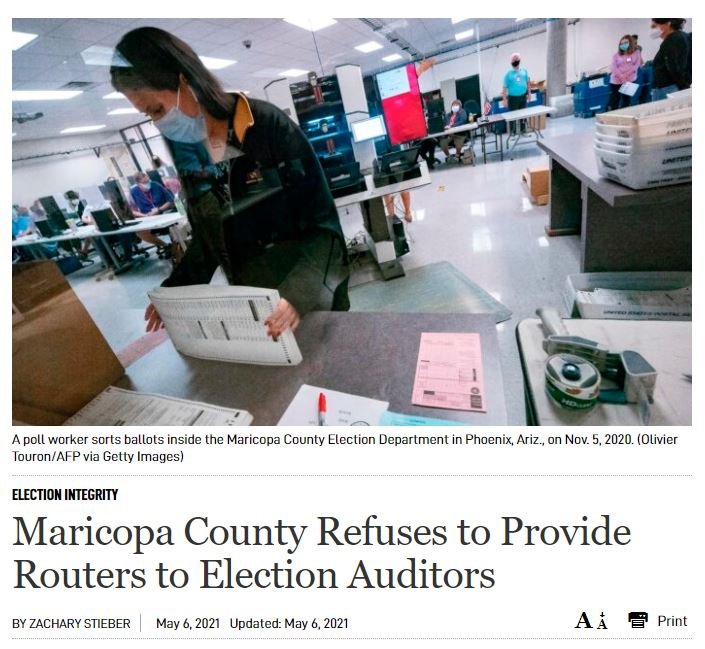 Maricopa County officials refuse to provide routers and passwords to senate auditors–they don’t want public to know where data was sent and when it was sent